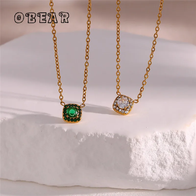 Geometric Emerald Zircon Pendant Necklace Women Stainless Steel Plated 18K Gold Classic Fashion Mother's Birthday Gift Jewelry
Geometric Emerald Zircon Pendant Necklace Women Stainless Steel Plated 18K Gold Classic Fashion Mother's Birthday Gift Jewelry