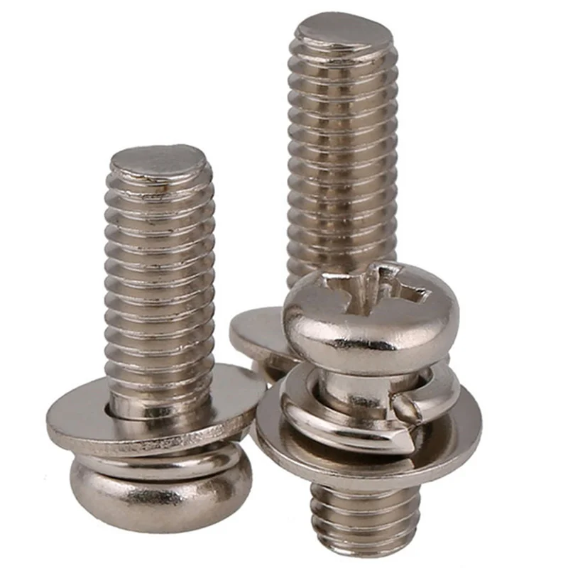 Kit de boulons à rondelle, 10/100 pièces, nickelés Phillips, trois vis combinées, tête ronde, longueur 6mm-50mm
Kit de boulons à rondelle, 10/100 pièces, nickelés Phillips, trois vis combinées, tête ronde, longueur 6mm-50mm