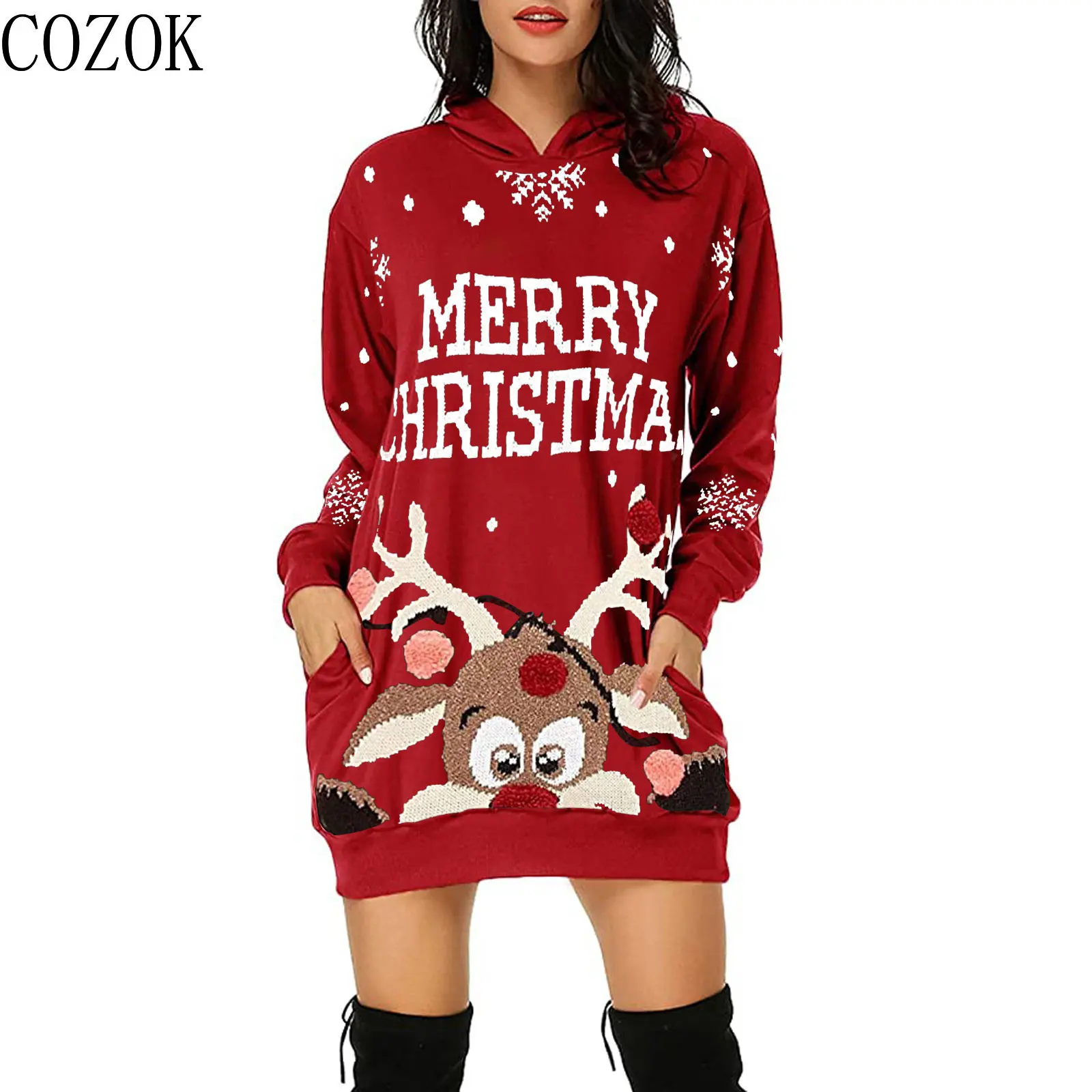 Foreign Trade 2022 European and American Hot Christmas Printed Mid-Length Pocket Hooded Long Sleeve Sweater Women
Foreign Trade 2022 European and American Hot Christmas Printed Mid-Length Pocket Hooded Long Sleeve Sweater Women