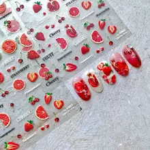 Pomegranate Kiwi Strawberry Fruits Grapefruit 5D Soft Embossed Reliefs Self Adhesive Nail Art Decorations Stickers 3D Nail Decal