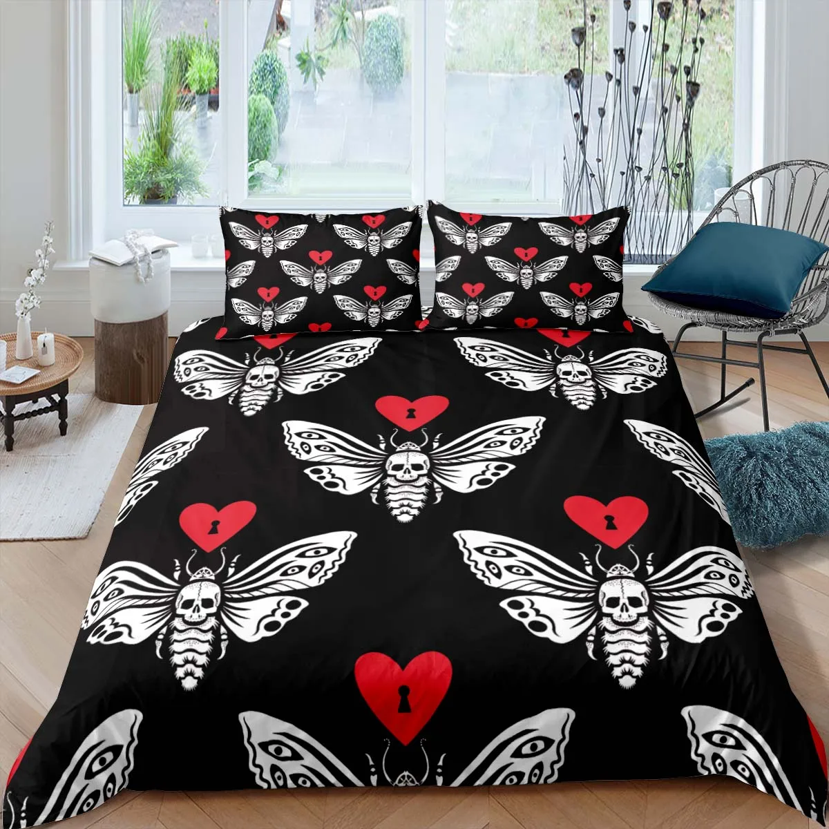 Black Death Moth Bedding Set Gothic Skull Duvet Cover Set Butterfly Bedclothes 2/3pcs 180x210 Double Size Luxury Home Textiles
Black Death Moth Bedding Set Gothic Skull Duvet Cover Set Butterfly Bedclothes 2/3pcs 180x210 Double Size Luxury Home Textiles