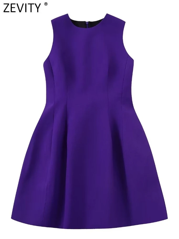 Zevity 2022 женское модное платье с круглым вырезом без рукавов, однотонное платье с широкой юбкой, женское шикарное мини-платье на молнии сзади, ... 
Zevity 2022 женское модное платье с круглым вырезом без рукавов, однотонное платье с широкой юбкой, женское шикарное мини-платье на молнии сзади, ...