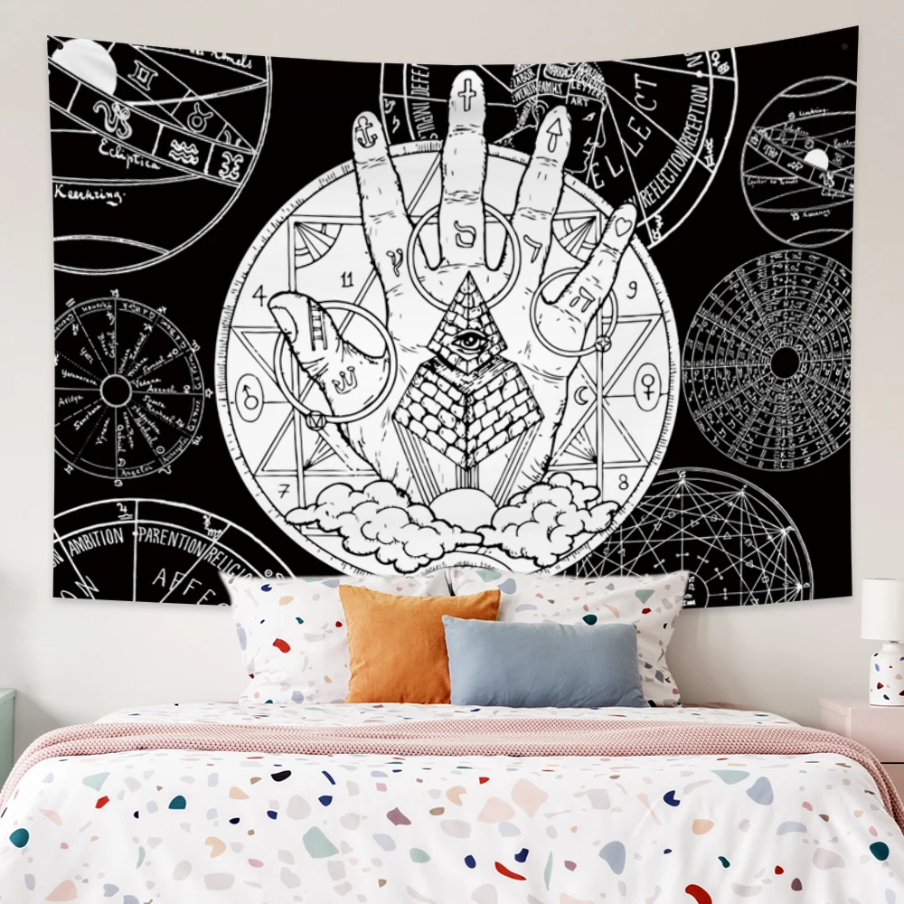 

Mysterious Divination Tarot Tapestry Boho White And Black Wall Hanging Witchcraft Psychedelic Hippie For Living Room Blankets