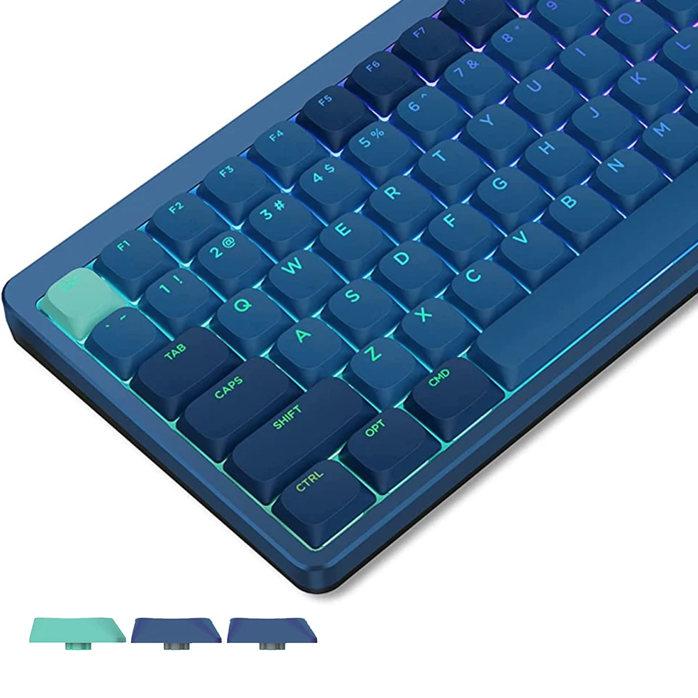 

144 клавиши, синий низкопрофильный Тонкий колпачок для клавиш с подсветкой Double Shot PBT колпачки для клавиш 65% 75% Cherry MX переключатели, Механическая игровая клавиатура