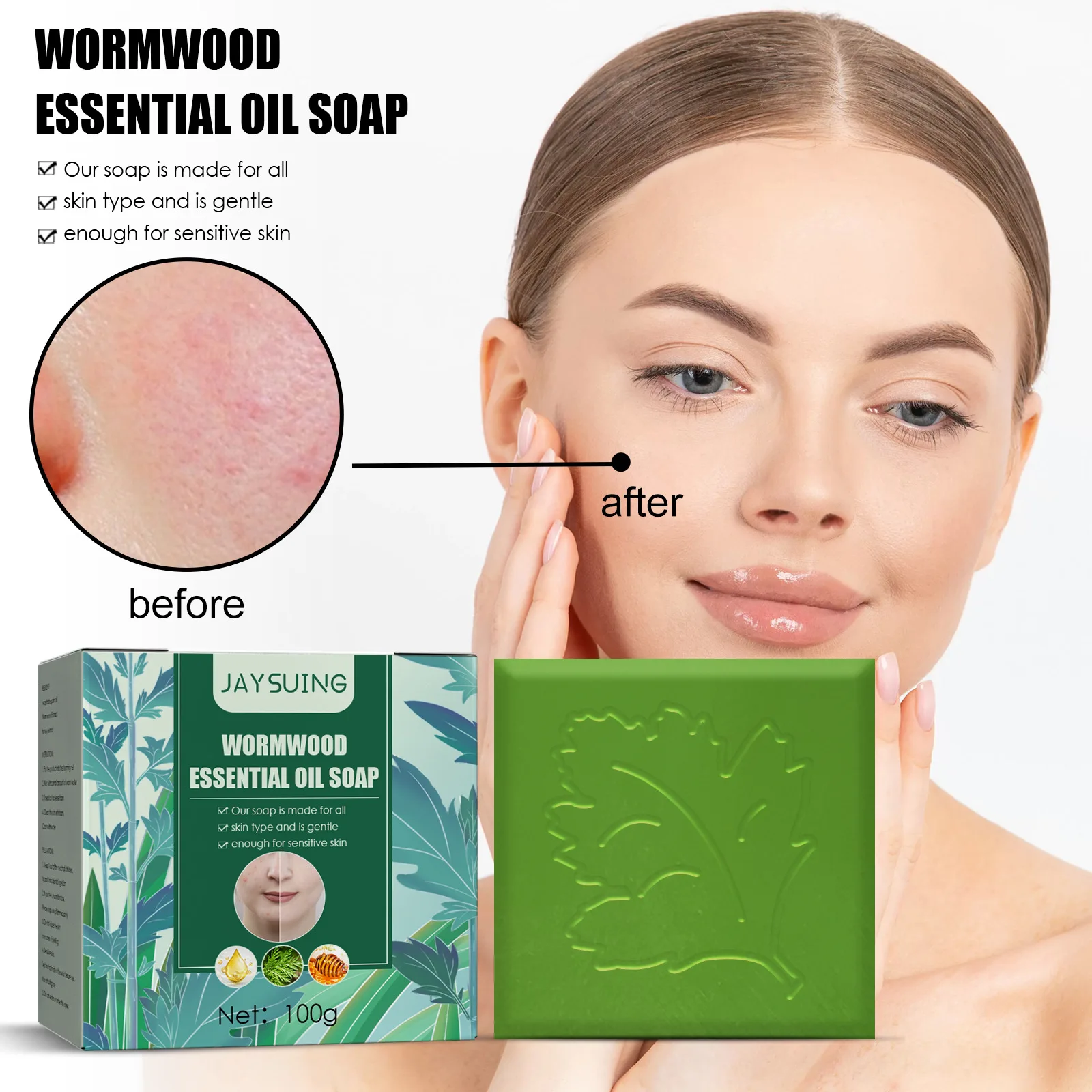 100G Mite Removal Wormwood Essential Oil Soap Household Deep Cleansing Soaps Remove Body Acne Moisturizing Skin Care
100G Mite Removal Wormwood Essential Oil Soap Household Deep Cleansing Soaps Remove Body Acne Moisturizing Skin Care