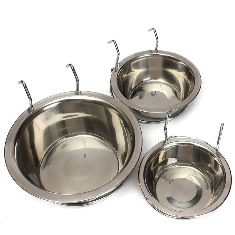 

Stainless Steel Pet Bowl Can Hang Stationary Dog Cage Bowls Dog Cat Hanging Bowls Durable Puppy Kitten Feeder Water Food Bowl