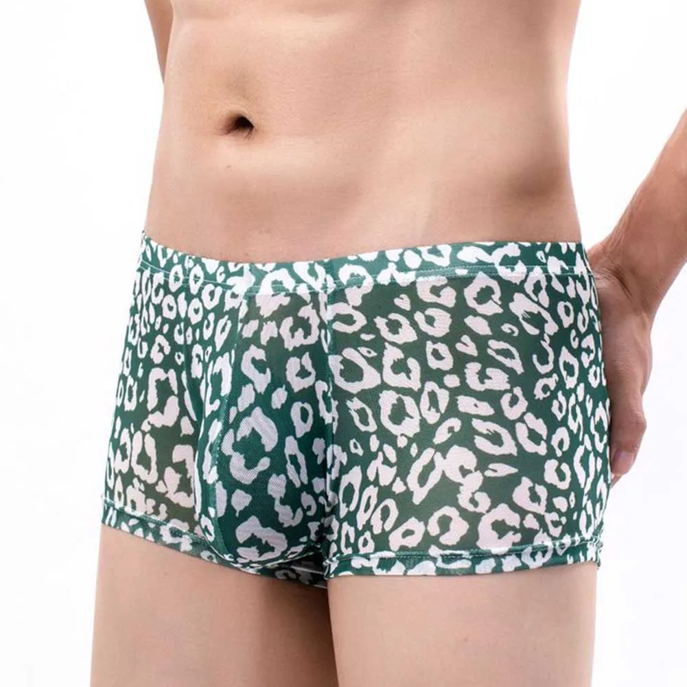 

Men Leopard Print Sexy Panties See Through Boxer Briefs Shorts U Convex Pouch Underwear Esh Bulge Pouch Bikini Flat Boxers