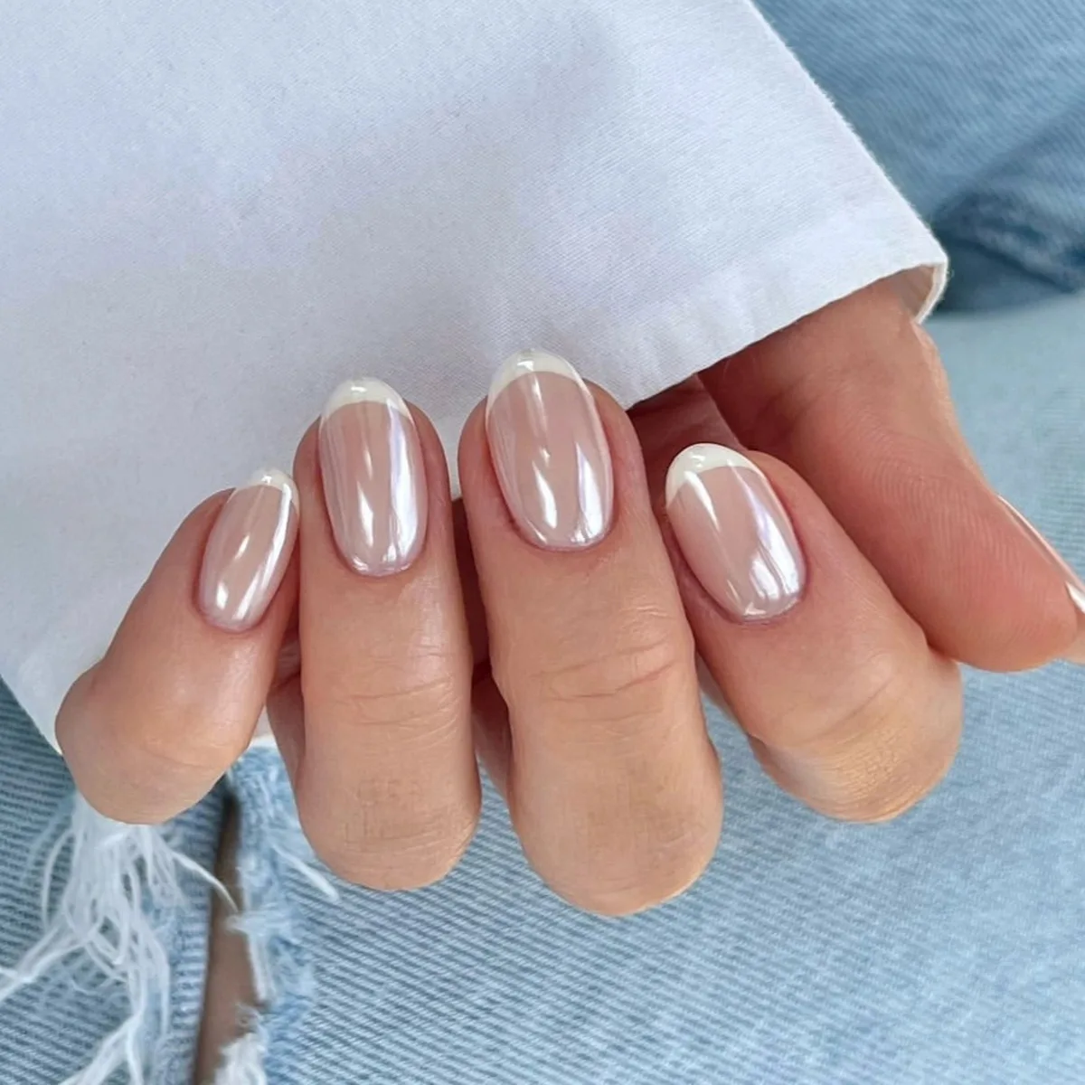 24Pcs Черный Белый Ripples Миндаль Ложные Ногти с Французский Дизайн Износостойкие