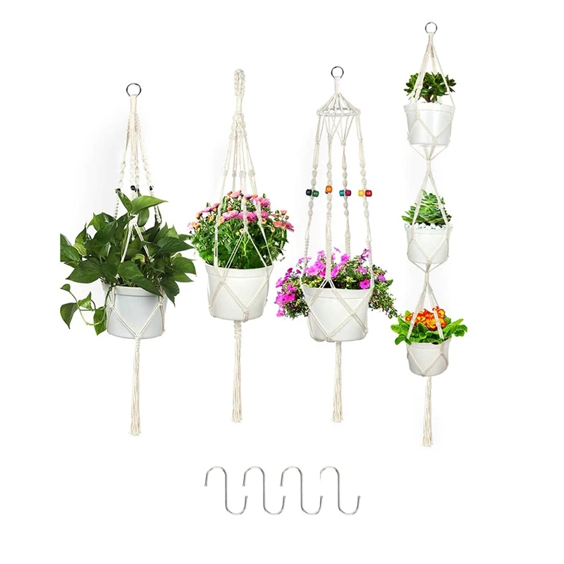4Pcs Macrame Plant Hanger White Handmade Cotton With 4 Hanging Hooks Indoor Outdoor Hanging Plant Pot
4Pcs Macrame Plant Hanger White Handmade Cotton With 4 Hanging Hooks Indoor Outdoor Hanging Plant Pot