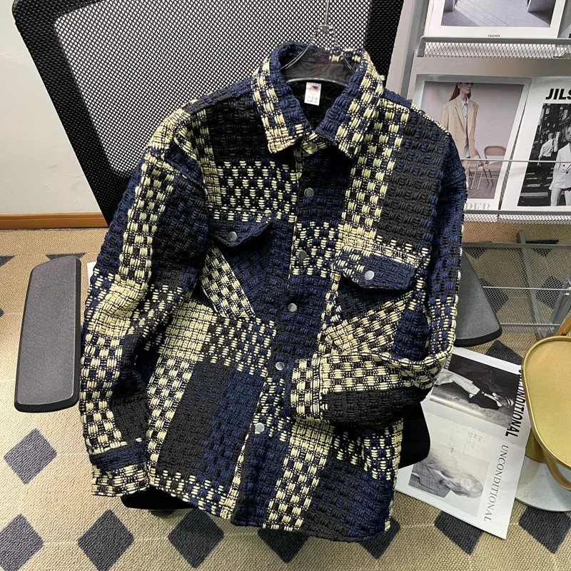 High street fabric woven loose plaid jacket Men's autumn and winter Korean jacket
High street fabric woven loose plaid jacket Men's autumn and winter Korean jacket