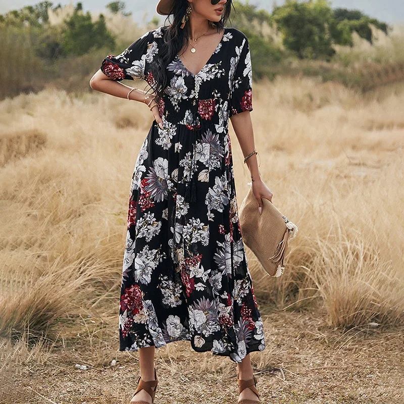 Summer Beach Maxi Dress Women Floral Print Boho Long Chiffon Dress Ruffles Wrap Casual V-Neck Split Sexy Party Dress Robe
Summer Beach Maxi Dress Women Floral Print Boho Long Chiffon Dress Ruffles Wrap Casual V-Neck Split Sexy Party Dress Robe
