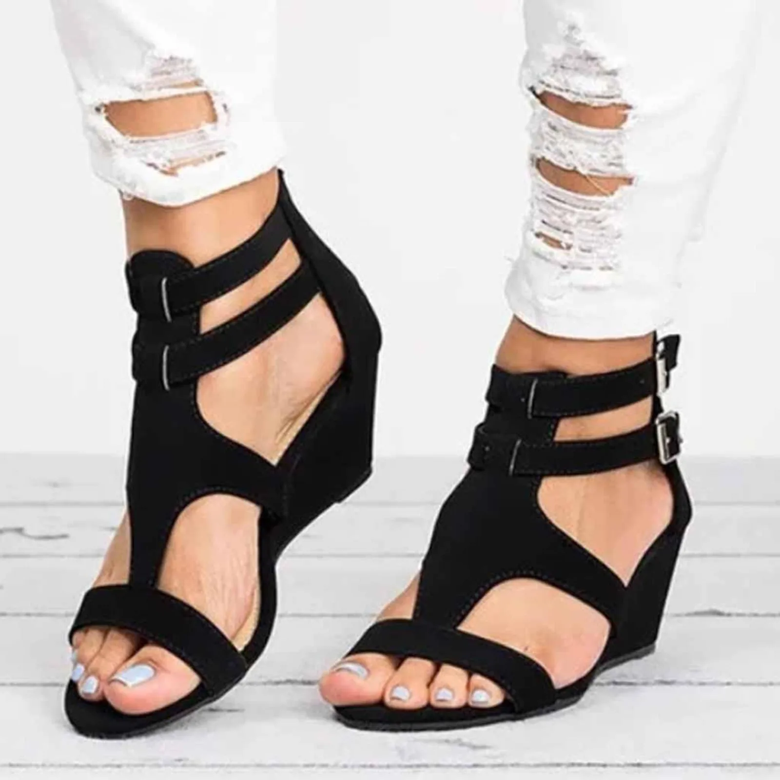 Fashion Women Summer Double Buckle Strap Sandals Solid Color Comfortable Flock Upper Beach Open Toe Breathable Sandals Shoes
Fashion Women Summer Double Buckle Strap Sandals Solid Color Comfortable Flock Upper Beach Open Toe Breathable Sandals Shoes
