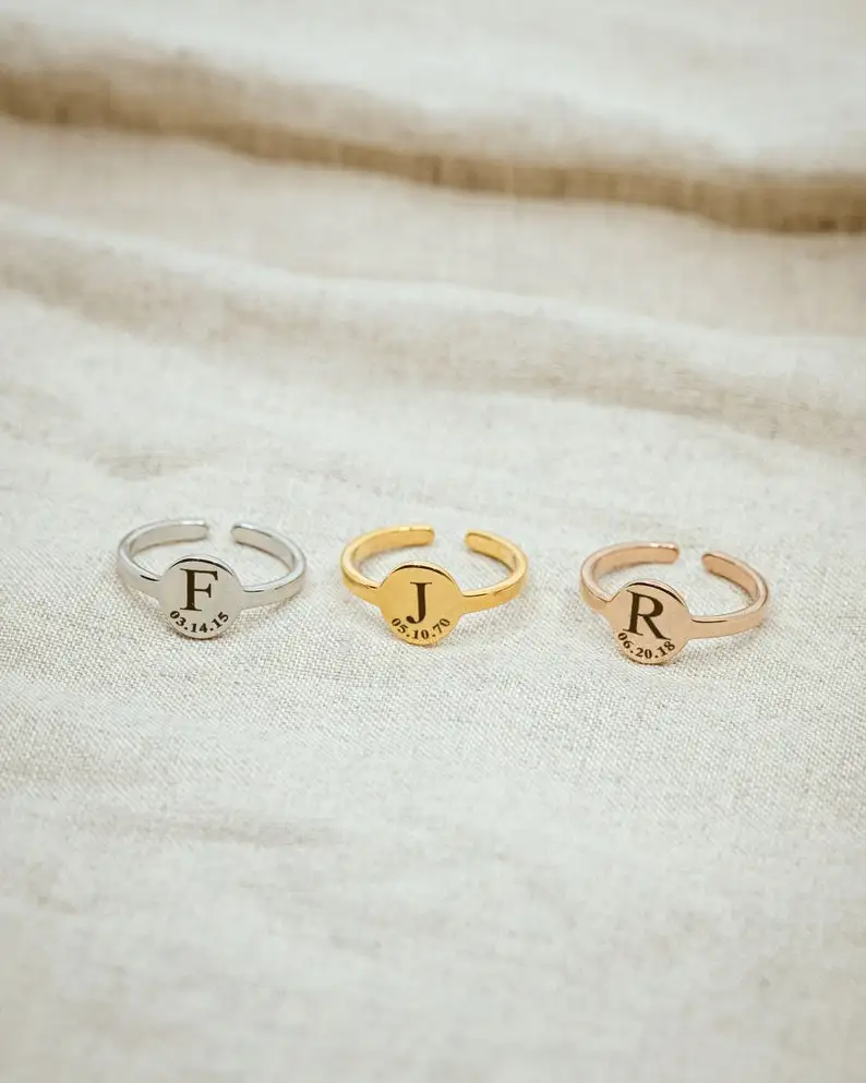 

Custom Initial Letter Rings for Women Men Stainless Steel Initials Ring Birthday Date Alphabet Aesthetic Wedding Jewelry Gift