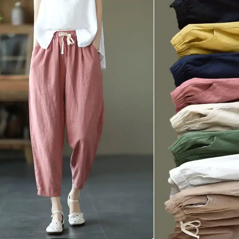 Pants for Woman Summer Cotton Linen soft thin section Retro Nine-point Trousers plus size solid color All-match Female clothing
Pants for Woman Summer Cotton Linen soft thin section Retro Nine-point Trousers plus size solid color All-match Female clothing