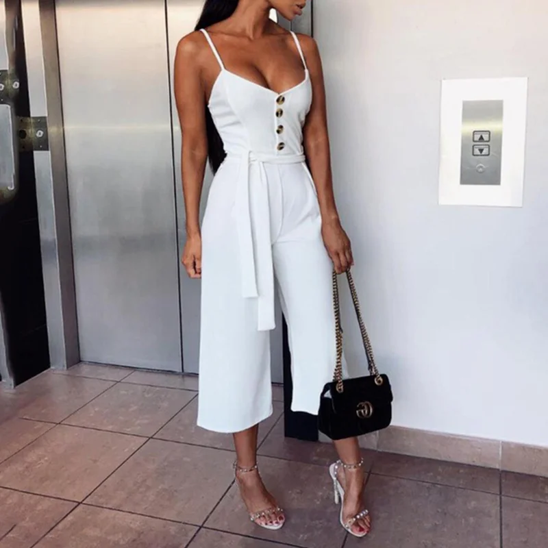 Jumpsuit Women Sexy Summer Halter Sleeveless Straps Long Jumpsuit Casual Simple White Lace Up Button Wide Leg Overall Jumpsuit
Jumpsuit Women Sexy Summer Halter Sleeveless Straps Long Jumpsuit Casual Simple White Lace Up Button Wide Leg Overall Jumpsuit