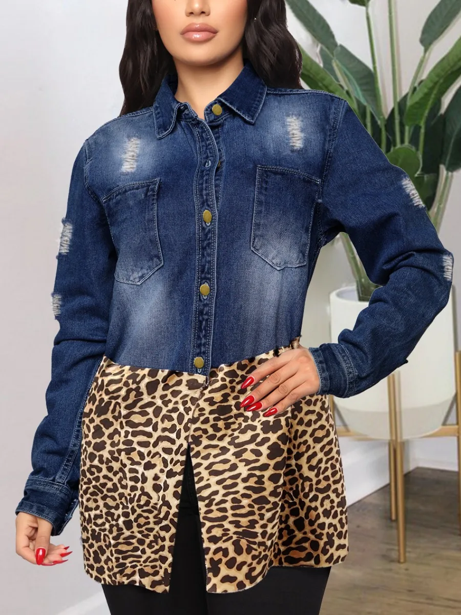 LW Plus Size Women's Denim Jackets Leopard Print Ripped Denim Coat Long Sleeve Lapel Button Down Chest Pocket Slim Jean Jacket
LW Plus Size Women's Denim Jackets Leopard Print Ripped Denim Coat Long Sleeve Lapel Button Down Chest Pocket Slim Jean Jacket