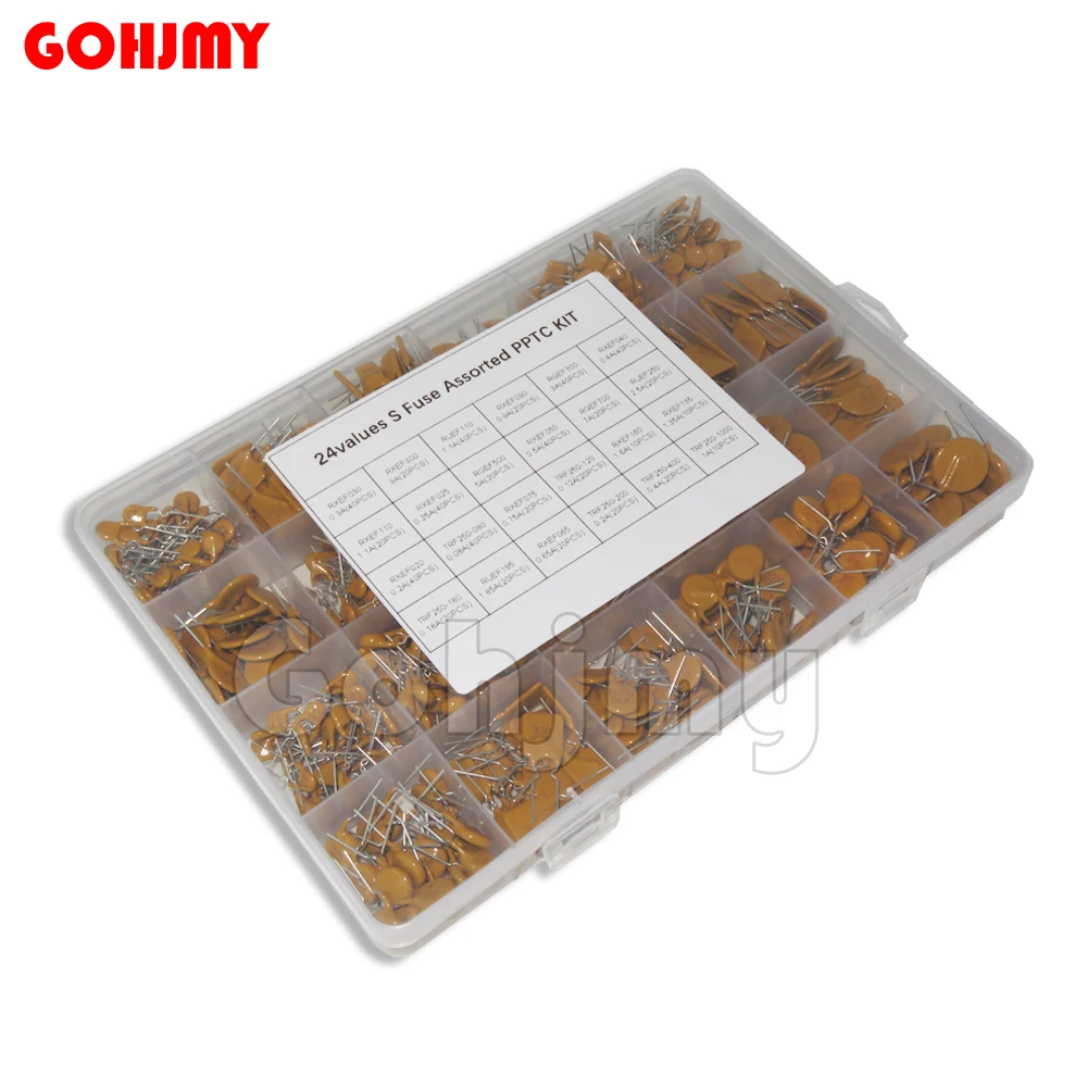 

610PCS/Set Self-Recovery Fuse Assorted PPTC KIT 0.05A 0.1A 0.2A 0.25A 0.3A 0.4A 0.5A 0.75A 0.9A 1.1A 1.35A 2A 2.5A 3.75A 24 Kind