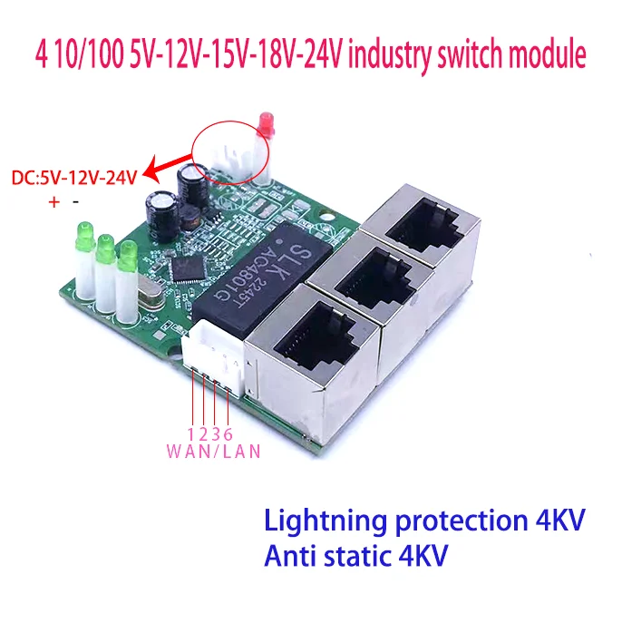 Промышленный коммутационный модуль Mini PCBA с 4 портами, 100 Мбит/с, 5 В, 12 В, 15 в, 18 В, 24 В, с защитой от молний, 4 кВ, антистатический, 4 кВ
Промышленный коммутационный модуль Mini PCBA с 4 портами, 100 Мбит/с, 5 В, 12 В, 15 в, 18 В, 24 В, с защитой от молний, 4 кВ, антистатический, 4 кВ