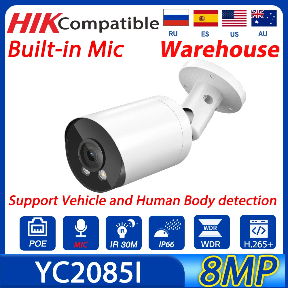 Hikvision Compatible 8MP Bullet POE IP Camera IR30M Built-in MIC Motion Detection compatible with third-party NVR CCTV Camera
Hikvision Compatible 8MP Bullet POE IP Camera IR30M Built-in MIC Motion Detection compatible with third-party NVR CCTV Camera
