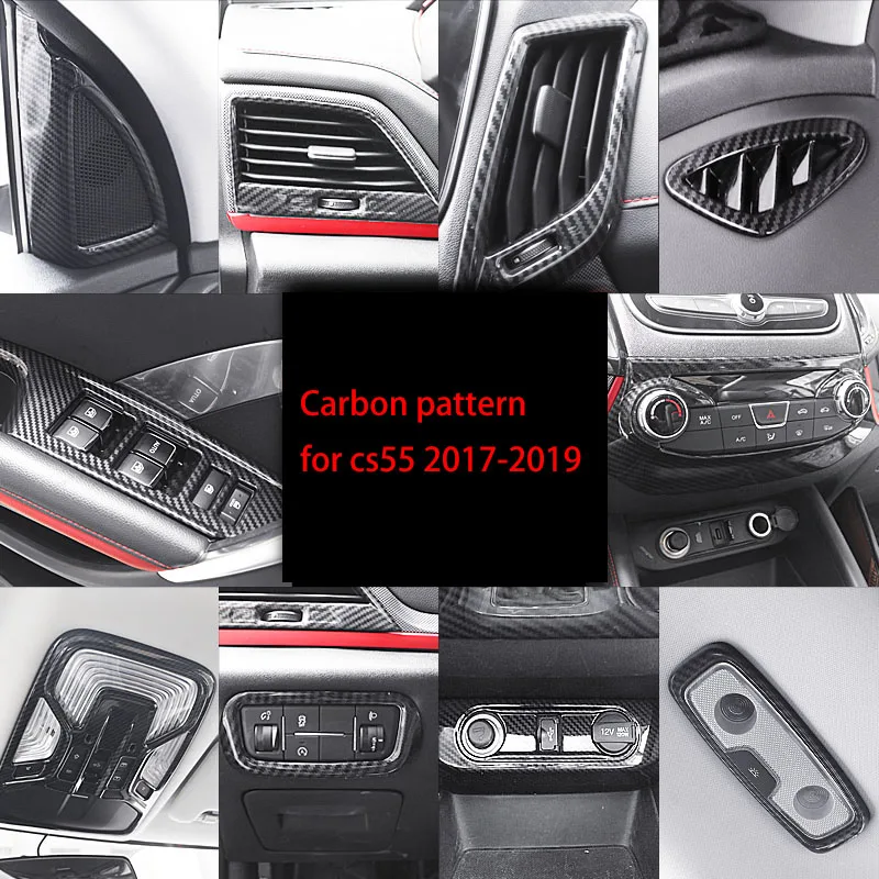Карбоновый узор для Changan CS55 2017-2019, модификация интерьера, стеклянный переключатель, Центральная рамка для вентиляционного отверстия, украшение Центрального управления 
Карбоновый узор для Changan CS55 2017-2019, модификация интерьера, стеклянный переключатель, Центральная рамка для вентиляционного отверстия, украшение Центрального управления