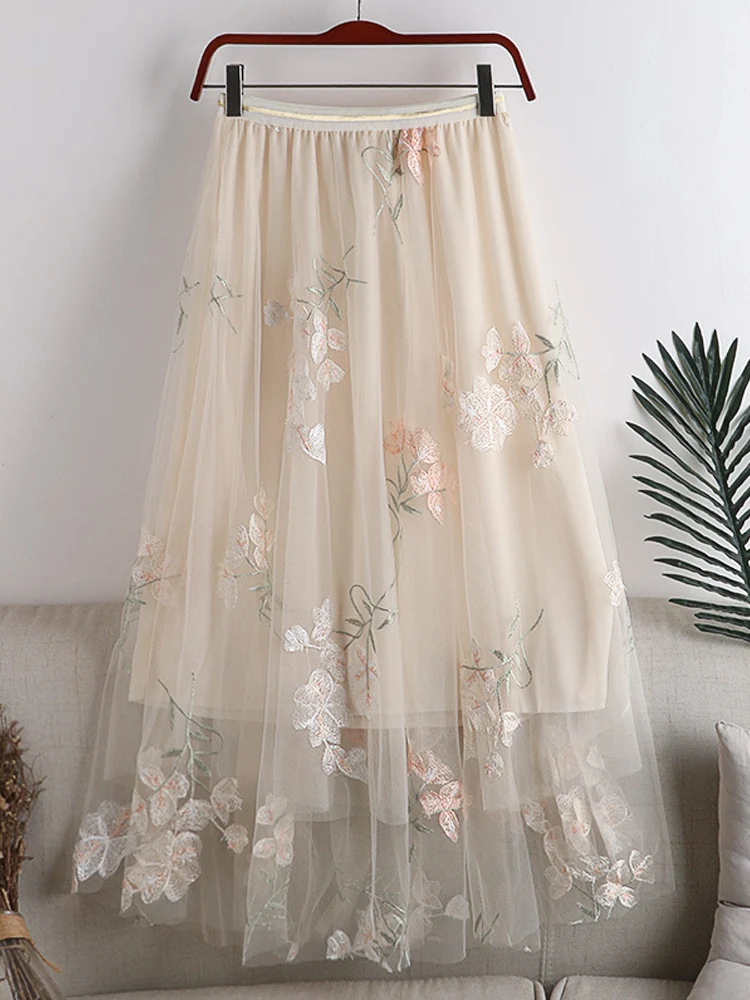 Fresh Sweet Embroidery Floral Mesh Skirts Women Elastic High Waist Large Swing 3 Layers Tutu Tulle Skirts Jupe Longue Femme
Fresh Sweet Embroidery Floral Mesh Skirts Women Elastic High Waist Large Swing 3 Layers Tutu Tulle Skirts Jupe Longue Femme