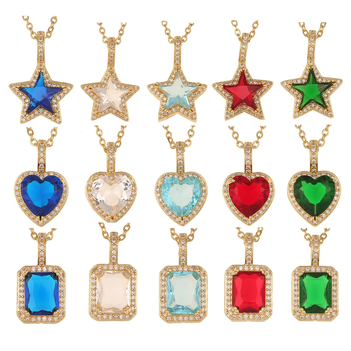 Gold-plated Fantastic Colorful Crystal Zirconia Star & Heart & Square Shape Pendant Necklace For Women Charm Party Jewelry Gifts
Gold-plated Fantastic Colorful Crystal Zirconia Star & Heart & Square Shape Pendant Necklace For Women Charm Party Jewelry Gifts