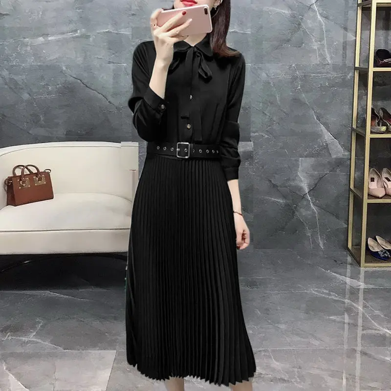 Women 2022 Spring Autumn New Long Pleated Dresses Female Long Sleeve Loose Vestidos Ladies Solid Color Bow Shirt Vestidos U229
Women 2022 Spring Autumn New Long Pleated Dresses Female Long Sleeve Loose Vestidos Ladies Solid Color Bow Shirt Vestidos U229