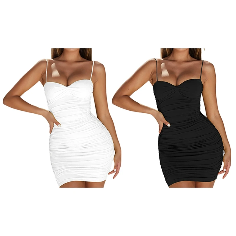 2 Pcs Sexy Bodycon Bandage Dress Women Spaghetti Strap Sheath Mini Dress Casual Party Halter Dress White XS & Black XS 
2 Pcs Sexy Bodycon Bandage Dress Women Spaghetti Strap Sheath Mini Dress Casual Party Halter Dress White XS & Black XS