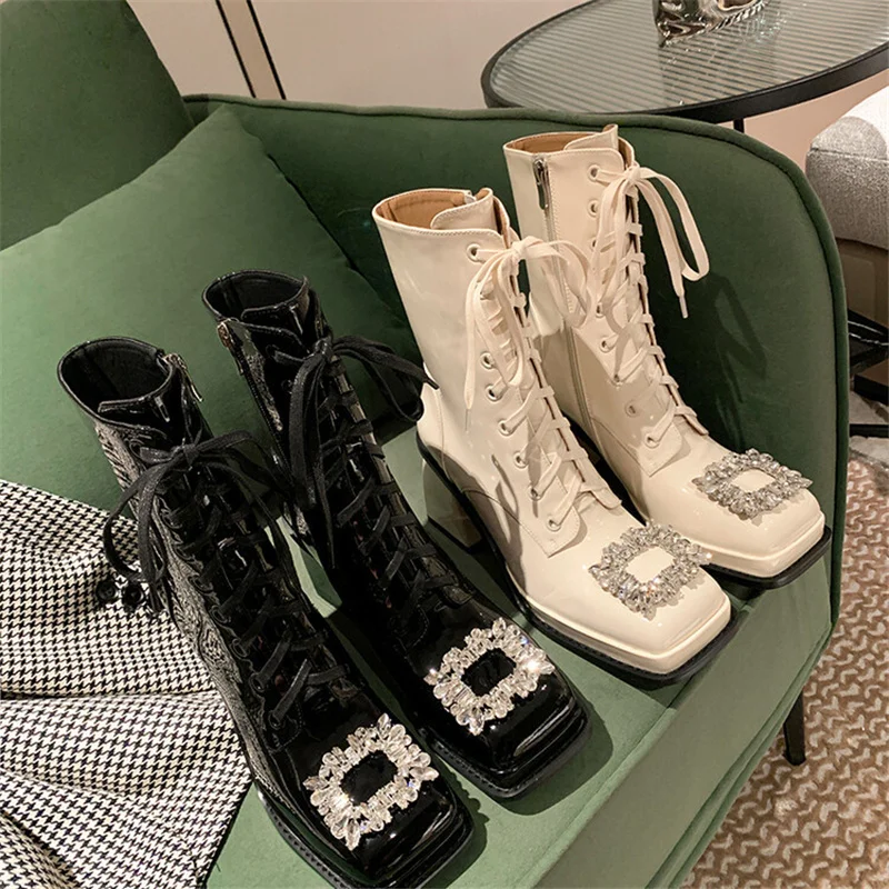 Crytal Square Buckle Boots Retro Cowhide Boots Solid Shoes Women Fashion Casual Ladies Boots Square Heels Woman Shoes Outside
Crytal Square Buckle Boots Retro Cowhide Boots Solid Shoes Women Fashion Casual Ladies Boots Square Heels Woman Shoes Outside