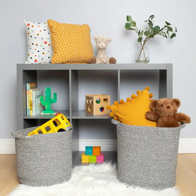 

of 2 Round Coil Rope Storage Baskets, (XL+), Gray Cute storage Rattan storage basket Cesto mimbre Woven trash can Stuffed animal