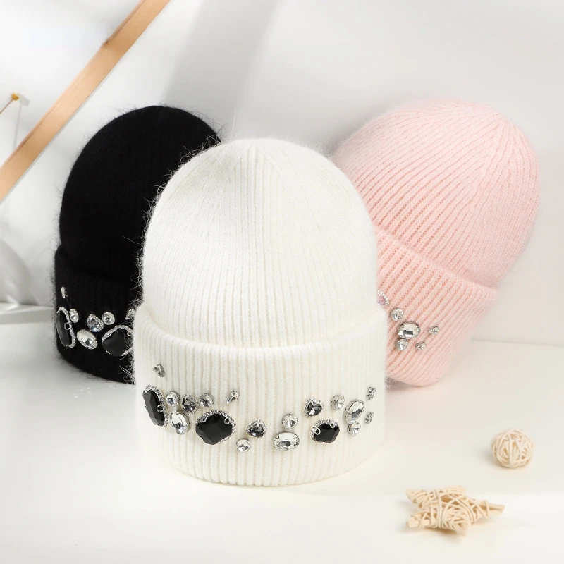 Autumn and Winter New Luxury Colorful Diamond Women Rabbit Fur Warm Beanie Hat Fluffy Angora Hat Ladies Thick Skull Knitted Cap
Autumn and Winter New Luxury Colorful Diamond Women Rabbit Fur Warm Beanie Hat Fluffy Angora Hat Ladies Thick Skull Knitted Cap