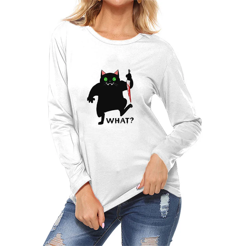 Long Sleeve Women's T-shirts Halloween Black Cat Print Tops Cotton Fashion Graphic Korean Elegant Pulovers Autumn Casual Clothe
Long Sleeve Women's T-shirts Halloween Black Cat Print Tops Cotton Fashion Graphic Korean Elegant Pulovers Autumn Casual Clothe