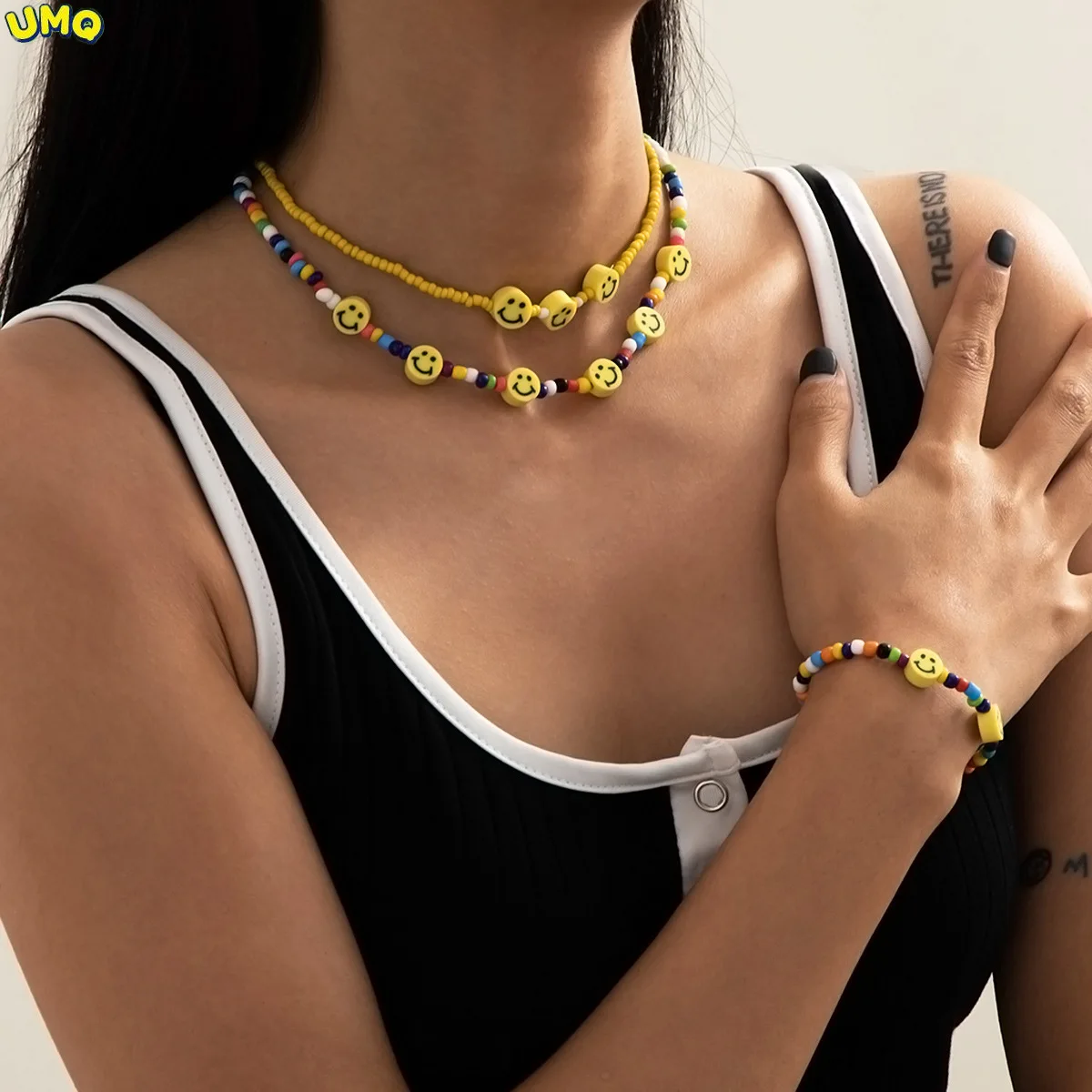 jewelry Simple Color Rice Bead Chain Necklace Feminine Temperament Generous Yellow Smiling Face Jewelry Set gifts for Women
jewelry Simple Color Rice Bead Chain Necklace Feminine Temperament Generous Yellow Smiling Face Jewelry Set gifts for Women