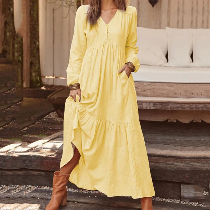 2022 Spring Elegant Casual V Neck Ruflle Vestido Female Long Sleeve Tunic Robe Bohemian Shirt Dress Women's Maxi Sundress
2022 Spring Elegant Casual V Neck Ruflle Vestido Female Long Sleeve Tunic Robe Bohemian Shirt Dress Women's Maxi Sundress