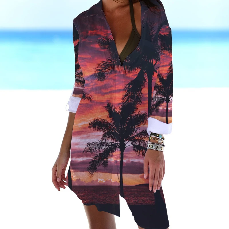 2023 New Fashion Summer Beach Women's Shirt Beach Sunset Coconut Tree Print Long Sleeve Loose Women's Shirt Women's Clothing
2023 New Fashion Summer Beach Women's Shirt Beach Sunset Coconut Tree Print Long Sleeve Loose Women's Shirt Women's Clothing