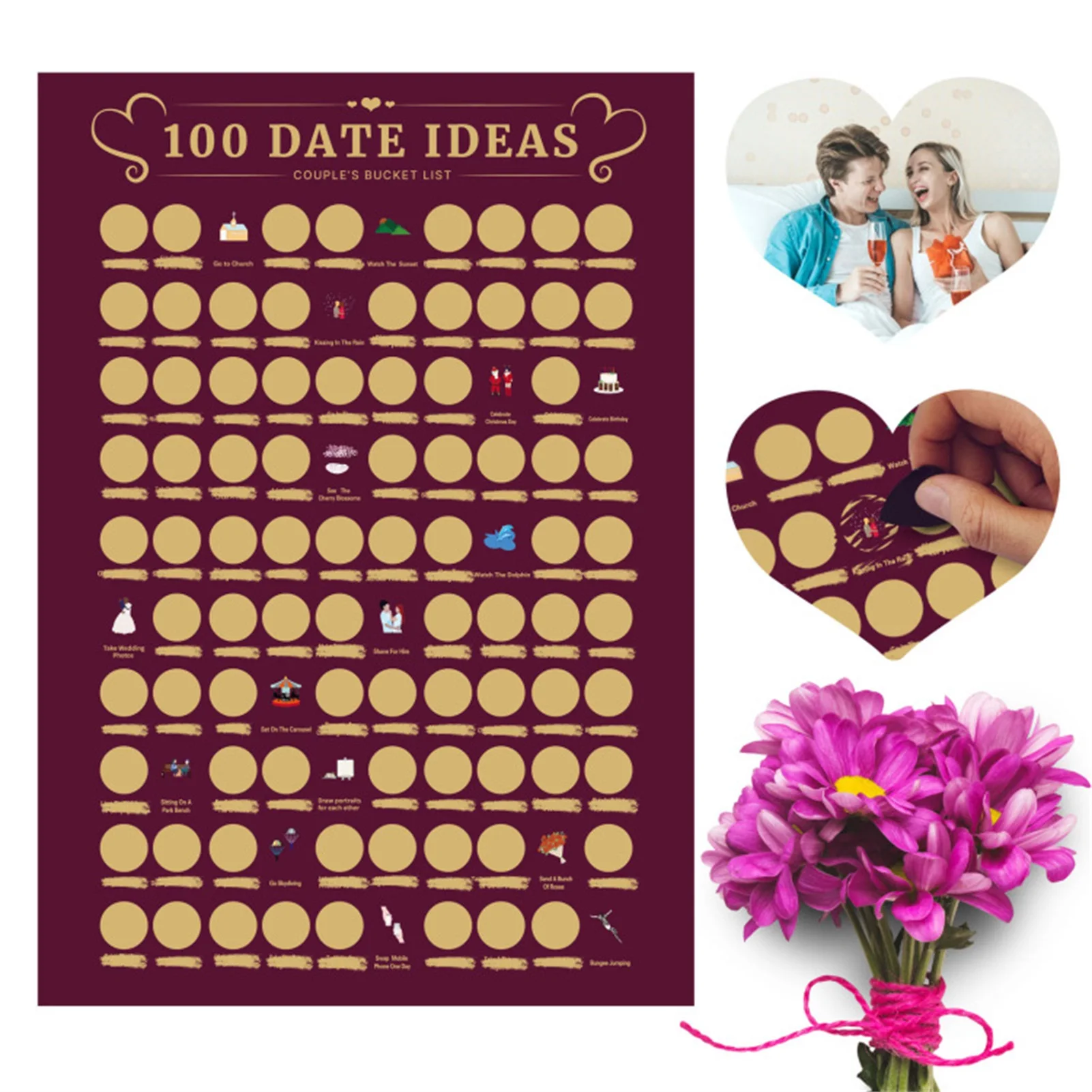 

100 Dates Scratches Off Poster Adventure Challenge Couple Bucket List Scratches Painting Decoration | Birthday Gifts For Wedding