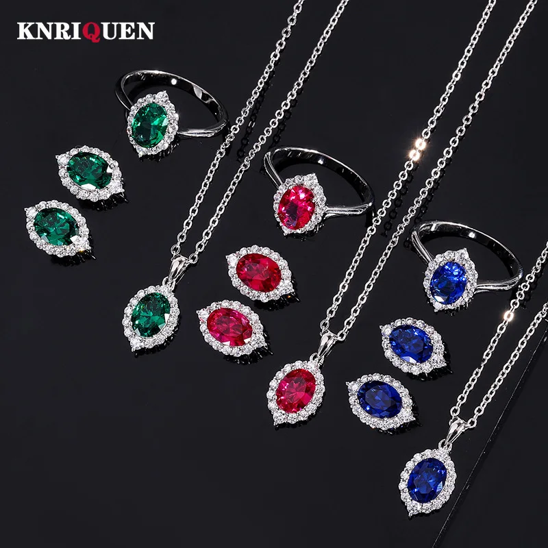 Vintage 100% 925 Sterling Silver 6*8mm Emerald Ruby Sapphire Pendant Necklace Rings Earrings Gemstone Jewelry Set Gift for Women
Vintage 100% 925 Sterling Silver 6*8mm Emerald Ruby Sapphire Pendant Necklace Rings Earrings Gemstone Jewelry Set Gift for Women