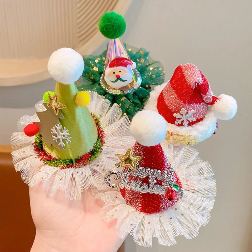 

Star Christmas Hair Clip Creative Plush Ball Elk Christmas Hat Hairpin Barrettes Headwear Santa Claus Duckbill Clip Party