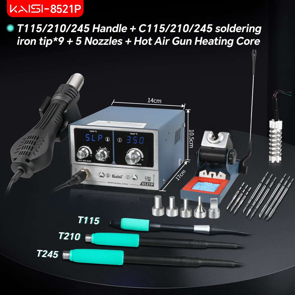 Kaisi 8521P Паяльная станция 2-в-1 800 Вт
Kaisi 8521P Паяльная станция 2-в-1 800 Вт