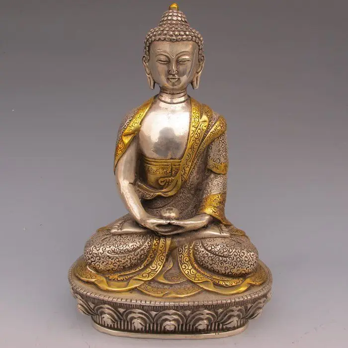 H 200mm Decorated Tibet Silver Copper Gilt Tibetan Buddhism Statue -- Sakyamuni Buddha Decoration real Silver white Copper
H 200mm Decorated Tibet Silver Copper Gilt Tibetan Buddhism Statue -- Sakyamuni Buddha Decoration real Silver white Copper