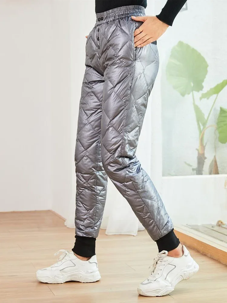 

Womens Glossy Down Cotton Jogger Pants Winter Snow Windbreak Harem Pantalones Casual Warm Thicken Fashion Oversized Trousers Z42