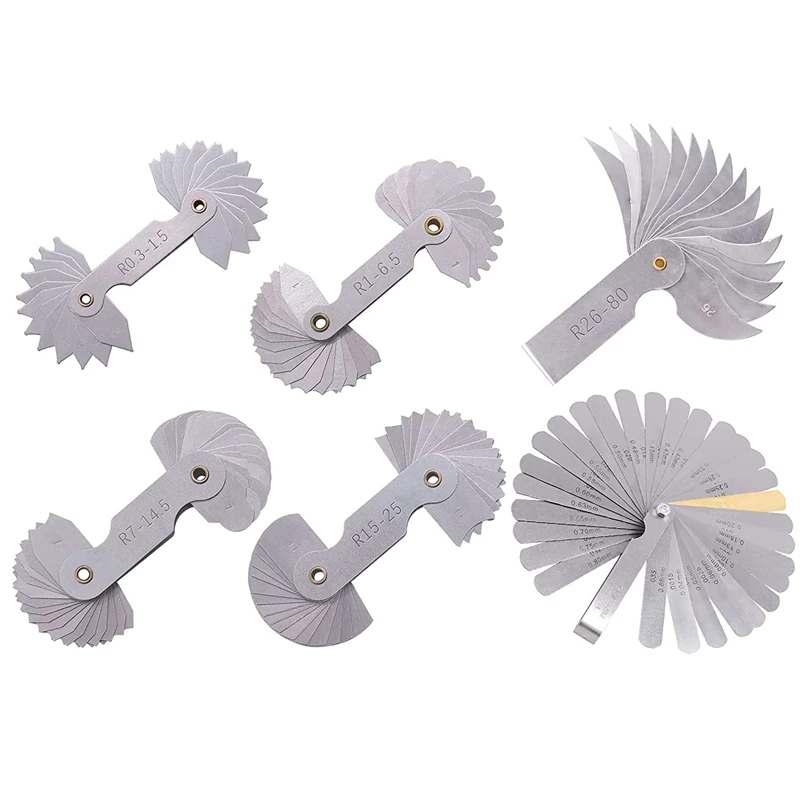 6 Pcs Stainless Steel Radius Gauge with Feeler Gauge Set Arc Radius Fillet Gauge and 0.04-0.88mm Space Measure Tool
6 Pcs Stainless Steel Radius Gauge with Feeler Gauge Set Arc Radius Fillet Gauge and 0.04-0.88mm Space Measure Tool