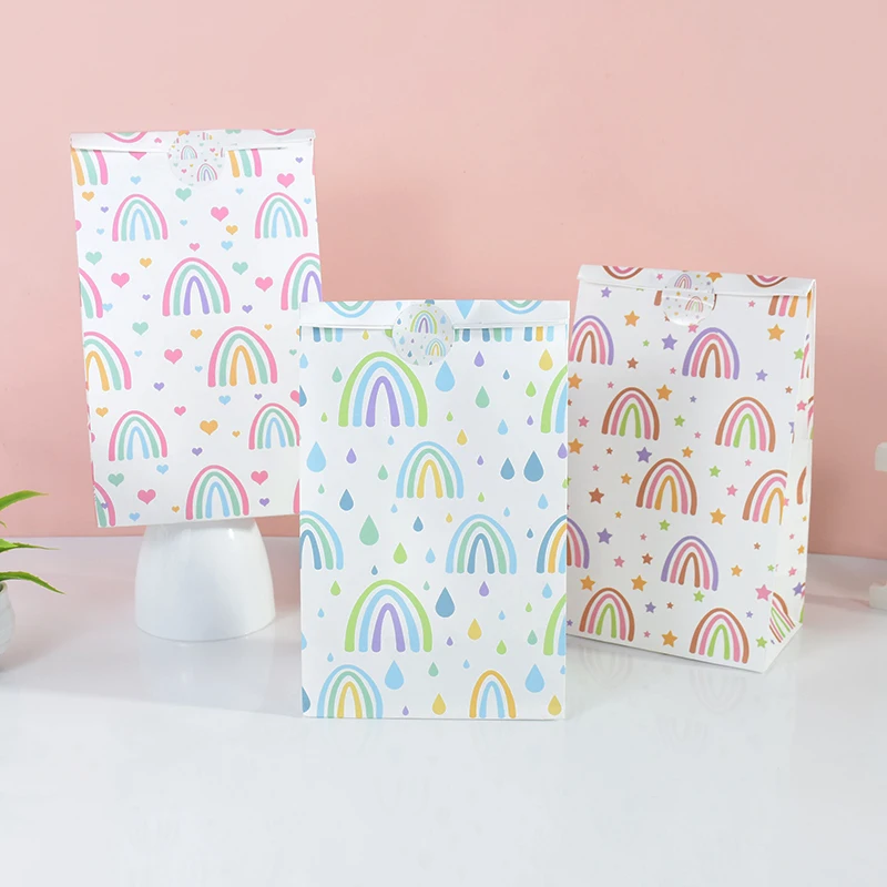 10pcs Creative Rainbow Paper Gift Bags with Stickers Wedding Favor Candy Cookie Gift Packaging Bag Birthday Baby Shower Supplies
10pcs Creative Rainbow Paper Gift Bags with Stickers Wedding Favor Candy Cookie Gift Packaging Bag Birthday Baby Shower Supplies