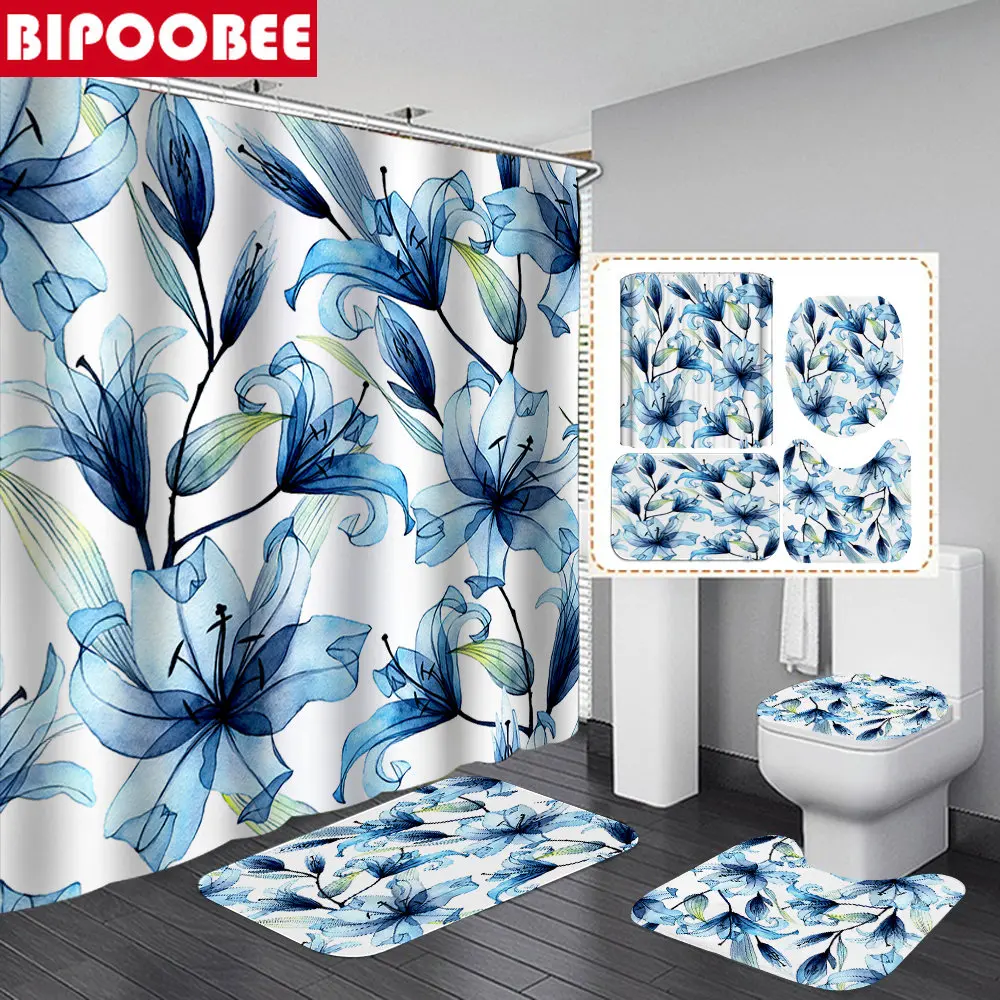 Big Blue Flowers Printed Shower Curtain Floral Bathroom Curtains Toilet Cover Lid Non-Slip Carpet Pedestal Rugs Bath Mats Set
Big Blue Flowers Printed Shower Curtain Floral Bathroom Curtains Toilet Cover Lid Non-Slip Carpet Pedestal Rugs Bath Mats Set