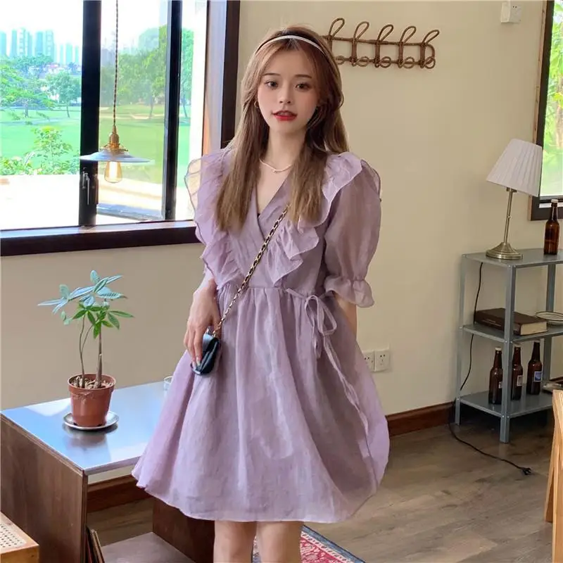 2022 V-neck Lotus Leaf Sleeve Purple Dress Women's Summer Clothes Fairy Midi Dress Bodycon Party Dresses for Women
2022 V-neck Lotus Leaf Sleeve Purple Dress Women's Summer Clothes Fairy Midi Dress Bodycon Party Dresses for Women