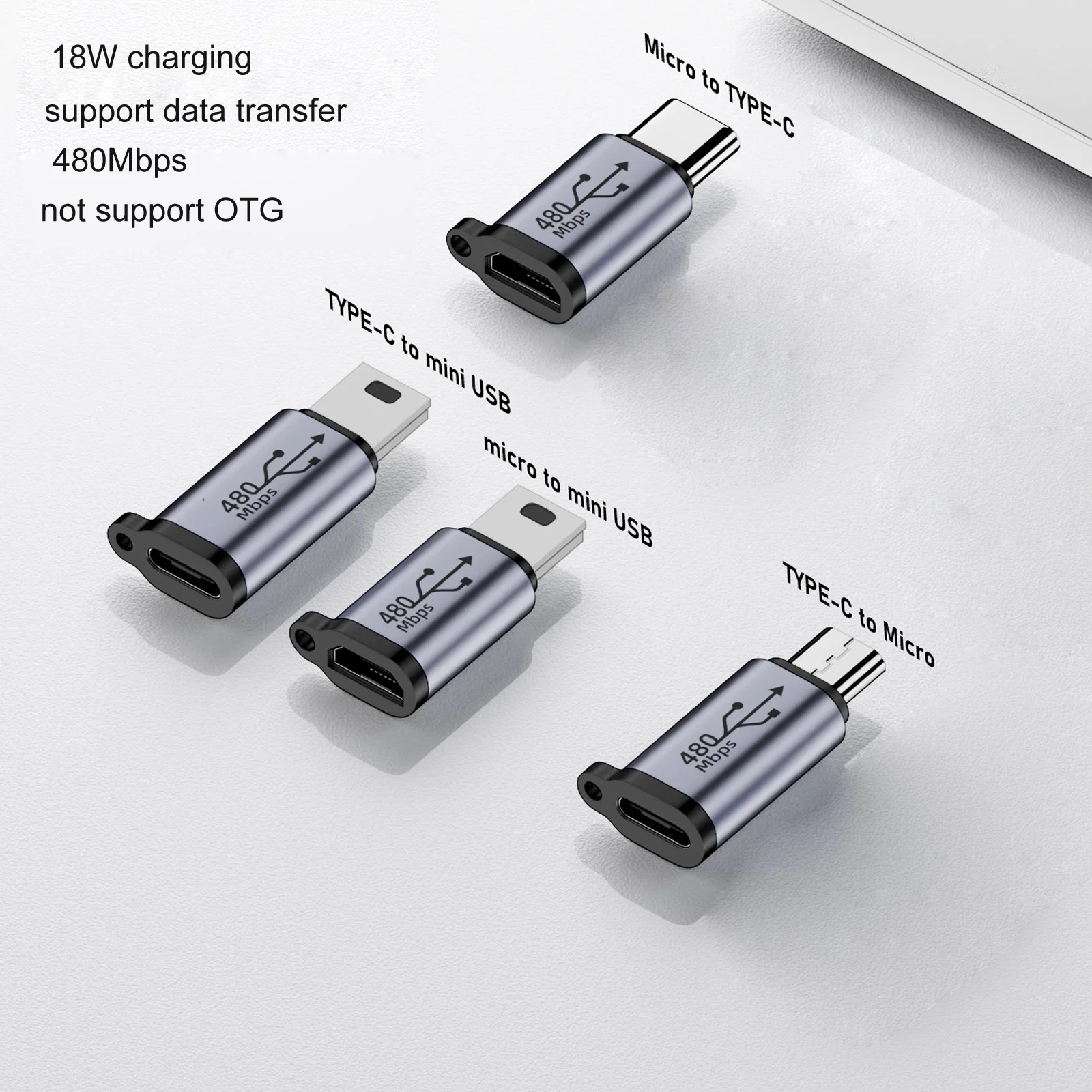 

Usb-C to Mini USB MicroUSB Adapter Micro USB to TypeC Mini USB Converter Connector Support Charge Data Sync 480Mbps 18W Dropship