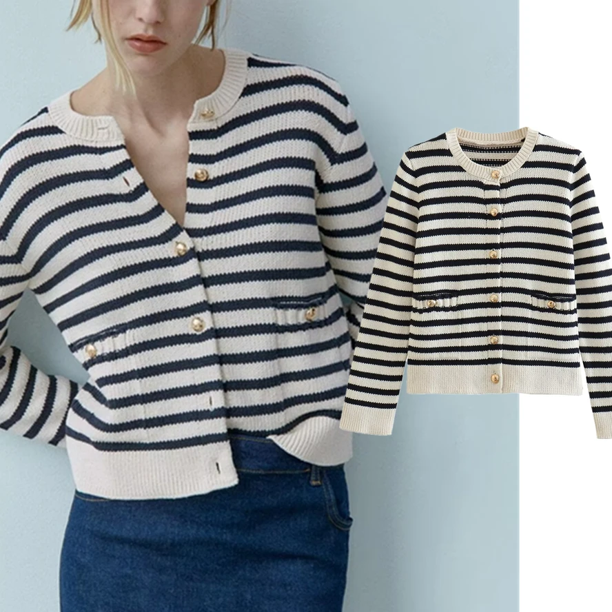 Withered French Fashion Office Ladies Coat Women Single Breasted Knit Cardigan Retro Casual Striped Jacket
Withered French Fashion Office Ladies Coat Women Single Breasted Knit Cardigan Retro Casual Striped Jacket