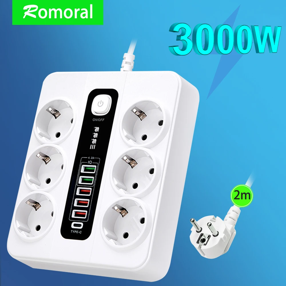 EU Power Strip 6 Way with 5 USB Multiple Socket USB C Extension Socket with Switch Overcurrent Protection for Office Home
EU Power Strip 6 Way with 5 USB Multiple Socket USB C Extension Socket with Switch Overcurrent Protection for Office Home