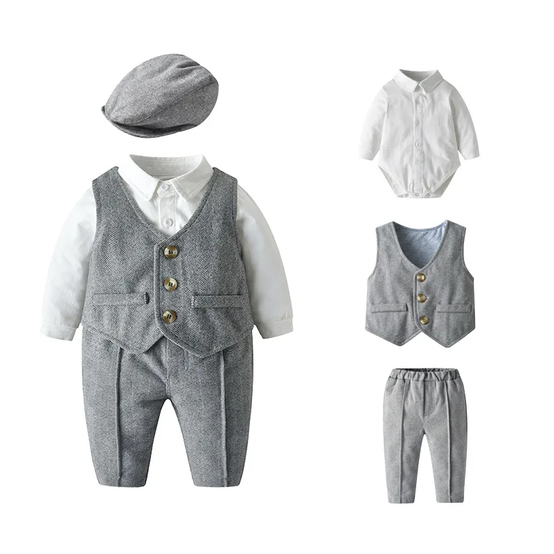 2023 Boys new children's suit gentleman cotton comfortable four-piece shirt vest pants hat one year old children's gift clothing
2023 Boys new children's suit gentleman cotton comfortable four-piece shirt vest pants hat one year old children's gift clothing