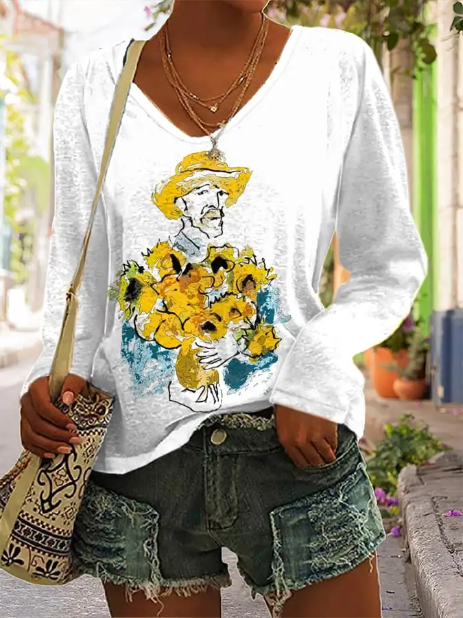 Rheaclot Sunflower Printing Women's Causal Cotton Long Sleeve V-Neck SweatShirt
Rheaclot Sunflower Printing Women's Causal Cotton Long Sleeve V-Neck SweatShirt